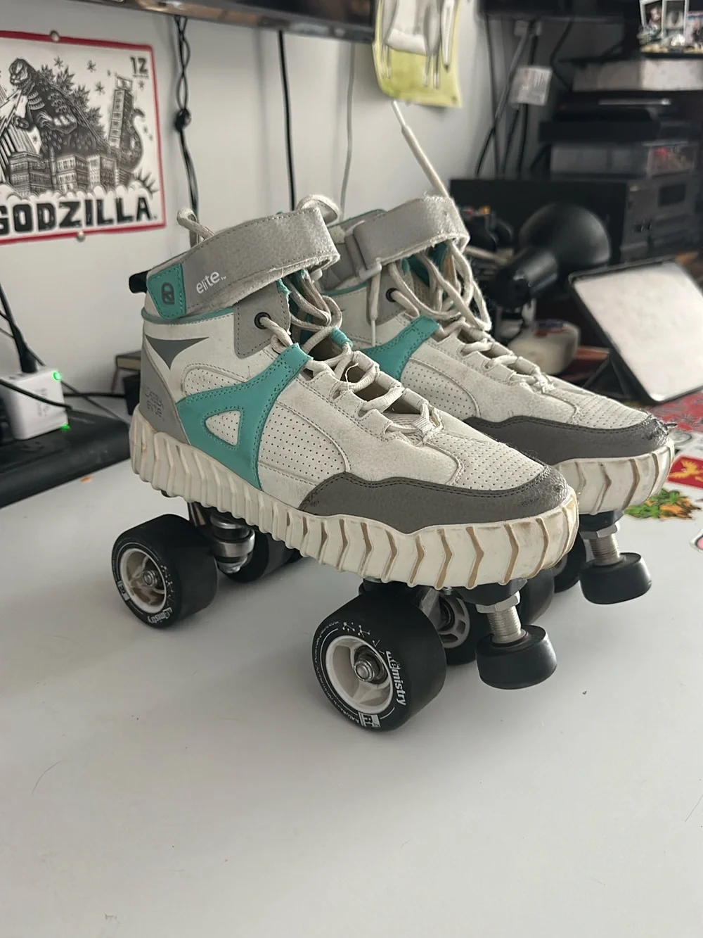 White & Teal Roller Skate Sneakers - Elite